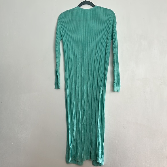Free People Skinny Light Torquoise Ribbed Maxi Cardigan - Picture 5 of 6